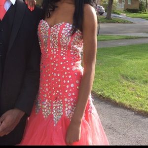 Watermelon colored prom dress